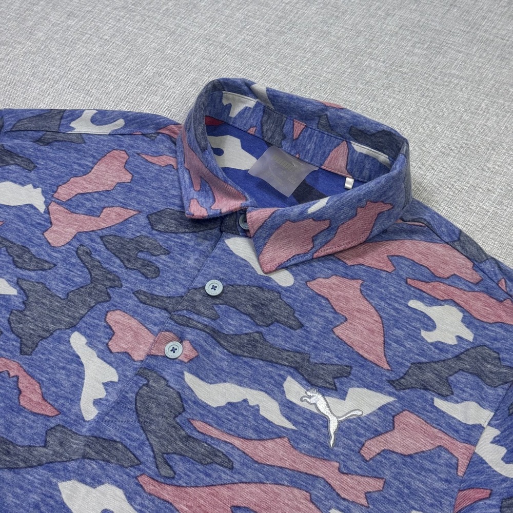 Puma Camouflage Golf Polo Shirt Mens Large Multicolor Performance Short Sleeve